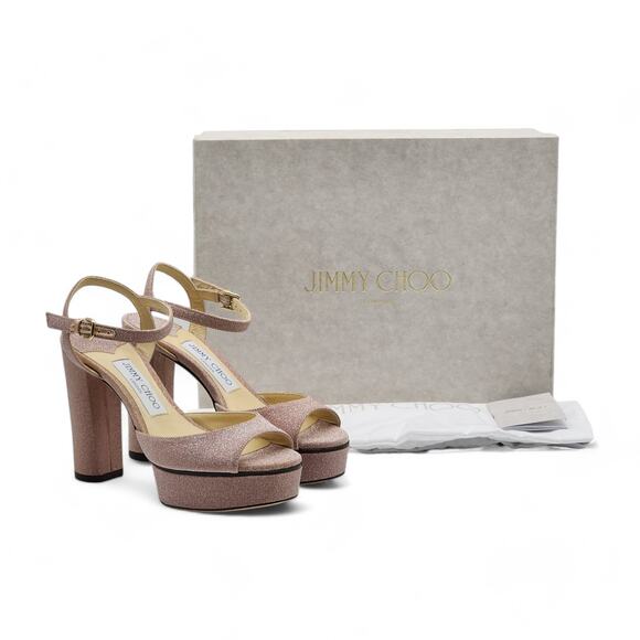 Jimmy Choo Peachy Platform Sandals 105mm - Glitter Fabric - Pink 35 5US $850 - Picture 1 of 11